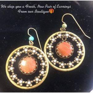 Antiqued Dangling Hoop with Carnelian Stone,Boutique-NWT